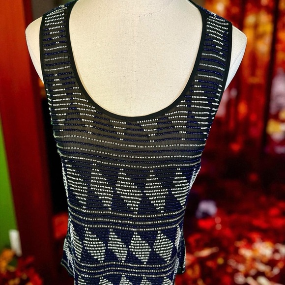 Parker Rare ‘Lola’ Diamond Design Beaded Split-Back High-Low Tank Top Size Small - Picture 3 of 16